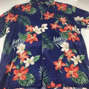 Caribbean Blues Hawaiian Shirt Mens XL Navy Floral 100% Rayon Camp Aloha